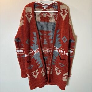 Warm & Cozy Lifestyle Cardigan Women Size Medium Rust Orange Southwestern Fuzzy